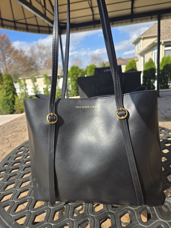 Polo Ralph Lauren Handbags - Polo Ralph Lauren Black Lennox Leather Tote Bag Gold Hardware Shoulder Bag